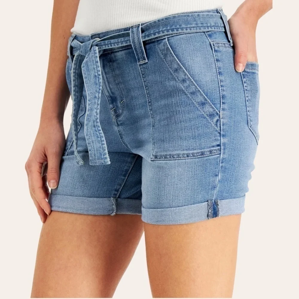 STYLE & CO Women's Rolled Hem Utility Jean Shorts w/Tie Belt NWT/Size 12